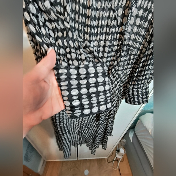 Theory Mesh Polka Dot Assimmetrical Midi Dress Sz L See Through With The Flow - Picture 7 of 16